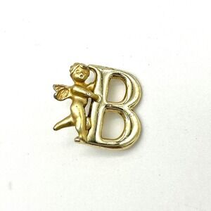 Razza Initial B Brooch‎ Vintage Gold Tone Letter B Angel Pin